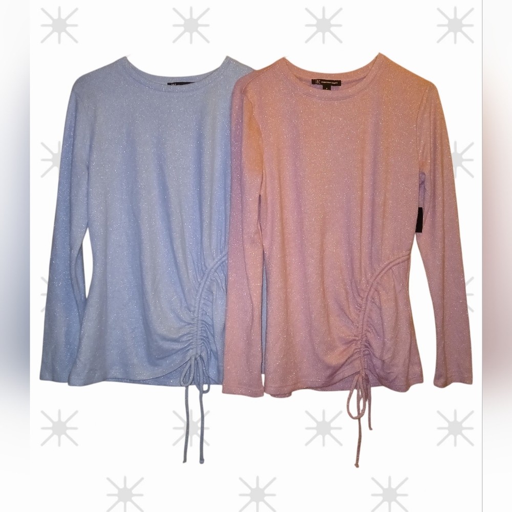 Lot Of 2-International Concepts Metallic Knit Ruched Shirts, Small
